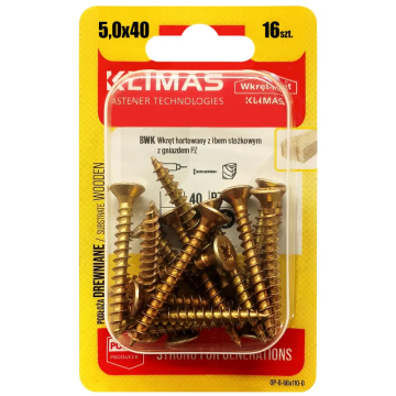Wkręt PZ z łbem stożkowym – pełny gwint 5X40 (16 szt./blister)