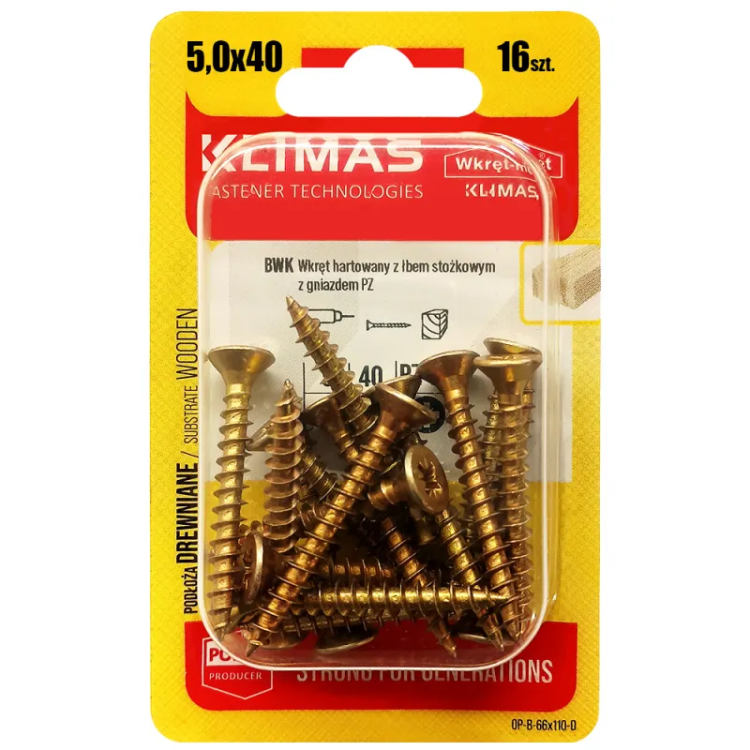 Wkręt PZ z łbem stożkowym – pełny gwint 5X40 (16 szt./blister)