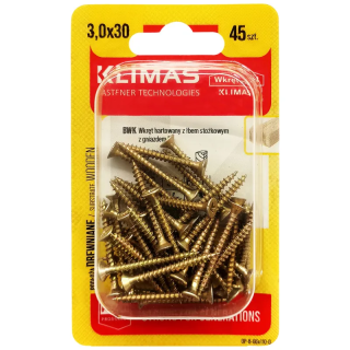 PZ skrutka so zápustnou hlavou – plný závit 3X30 (45 ks/blister)