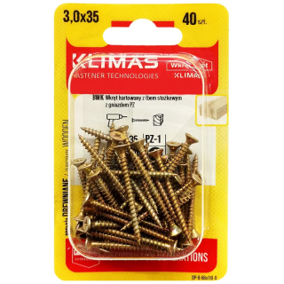 Wkręt PZ z łbem wpuszczanym – pełny gwint 3X35  (40 szt./blister)