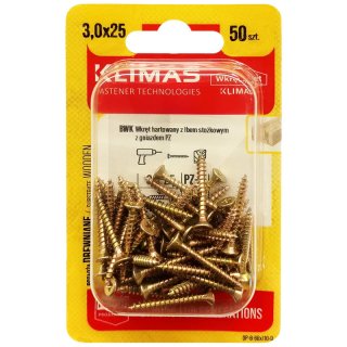 Vrut PZ se zápustnou hlavou – celý závit 3X25  (50ks/blistr)