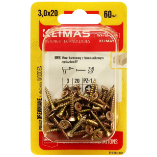 PZ skrutka so zápustnou hlavou – plný závit 3X20 (60 ks/blister)