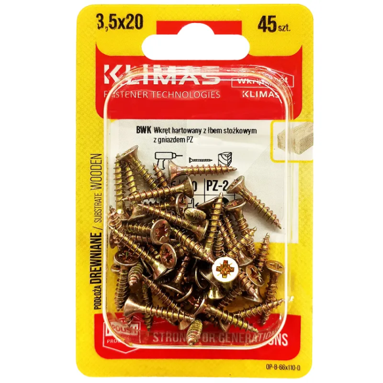 PZ skrutka so zápustnou hlavou – plný závit 3,5X20 (45 ks/blister)