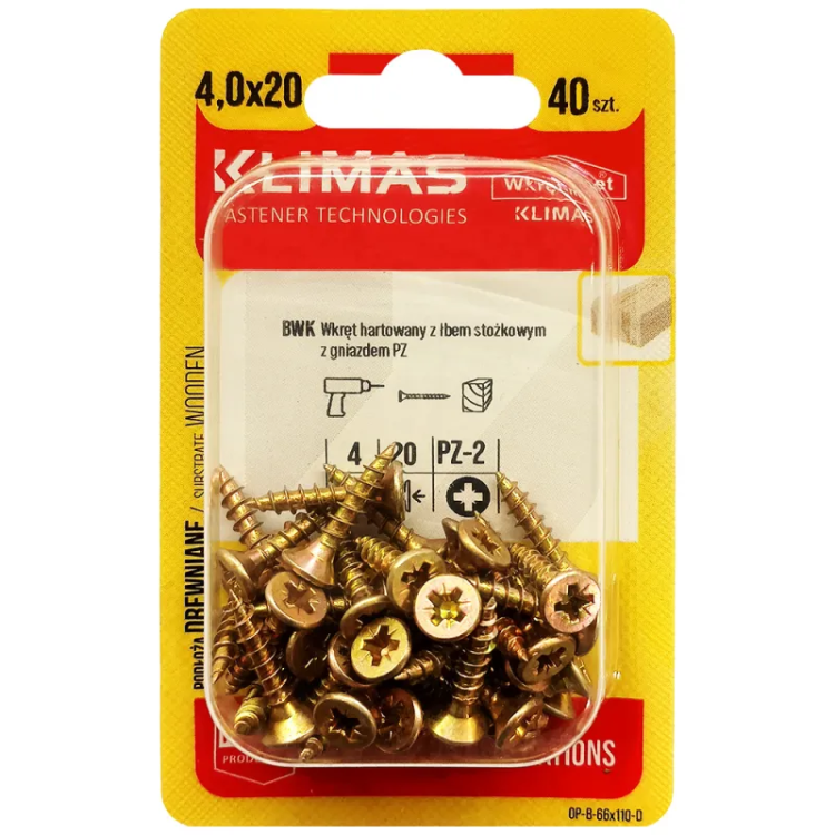 PZ skrutka so zápustnou hlavou – plný závit 4X20 (40 ks/blister)