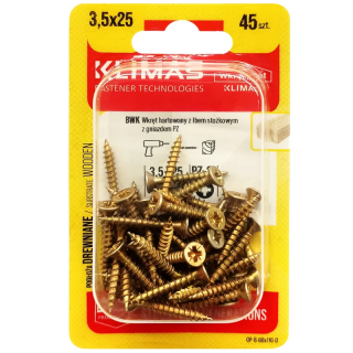 PZ skrutka so zápustnou hlavou – plný závit 3,5X25 (45 ks/blister)