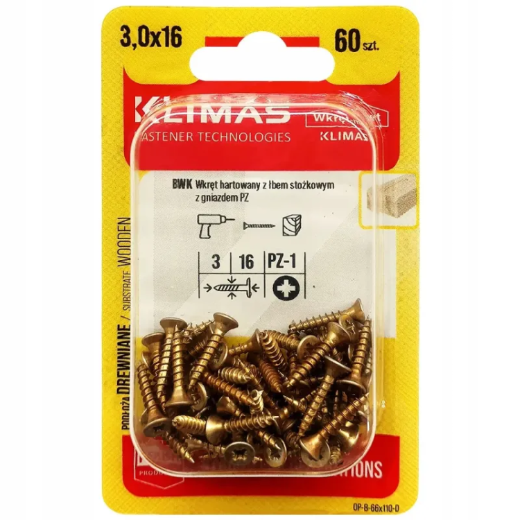 PZ skrutka so zápustnou hlavou – plný závit 3X16 (60 ks/blister)