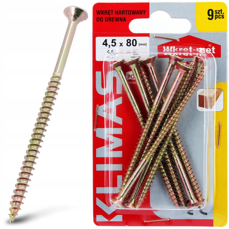 PZ skrutka so zápustnou hlavou – plný závit 4,5X80 (9 ks/blister)