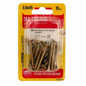 Wkręt PZ z łbem stożkowym – pełny gwint 5X45 (15 szt./blister)