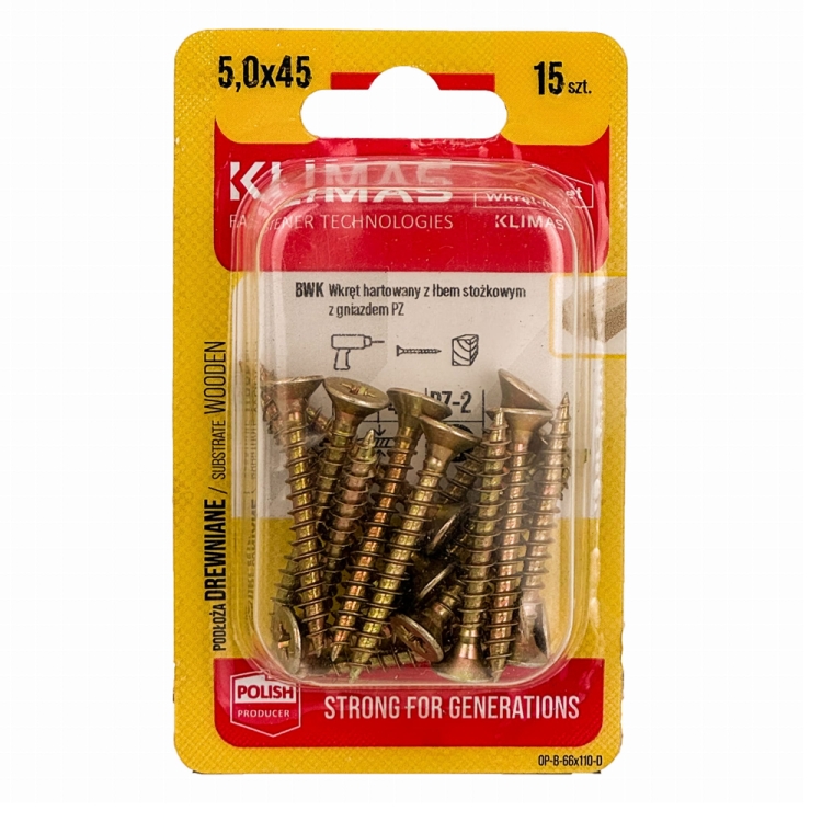Wkręt PZ z łbem stożkowym – pełny gwint 5X45 (15 szt./blister)