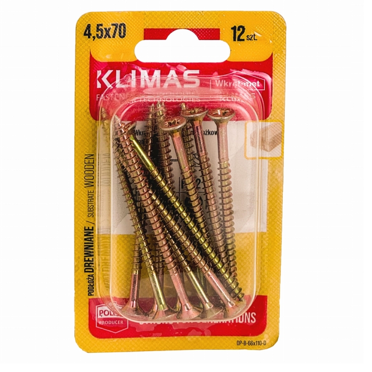 PZ skrutka so zápustnou hlavou – plný závit 4,5X70 (12 ks/blister)