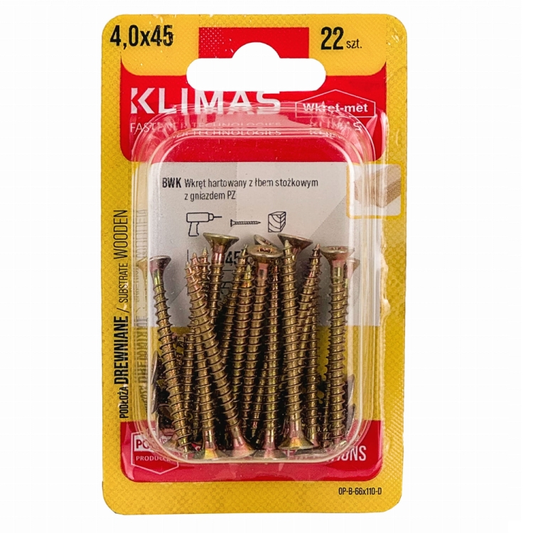 PZ skrutka so zápustnou hlavou – plný závit 4X45 (22 ks/blister)