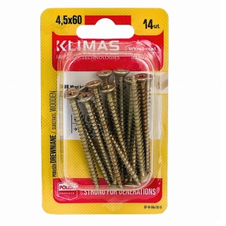 PZ skrutka so zapustenou hlavou – plný závit 4,5X60 (14 ks/blister)