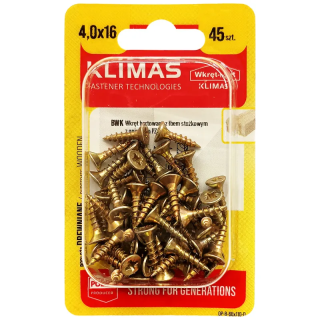 Wkręt PZ z łbem wpuszczanym – pełny gwint 4X16  (45 szt./blister)