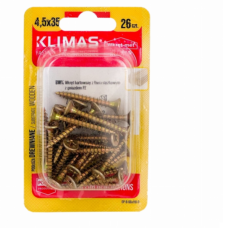 PZ skrutka so zápustnou hlavou – plný závit 4,5X35 (26 ks/blister)