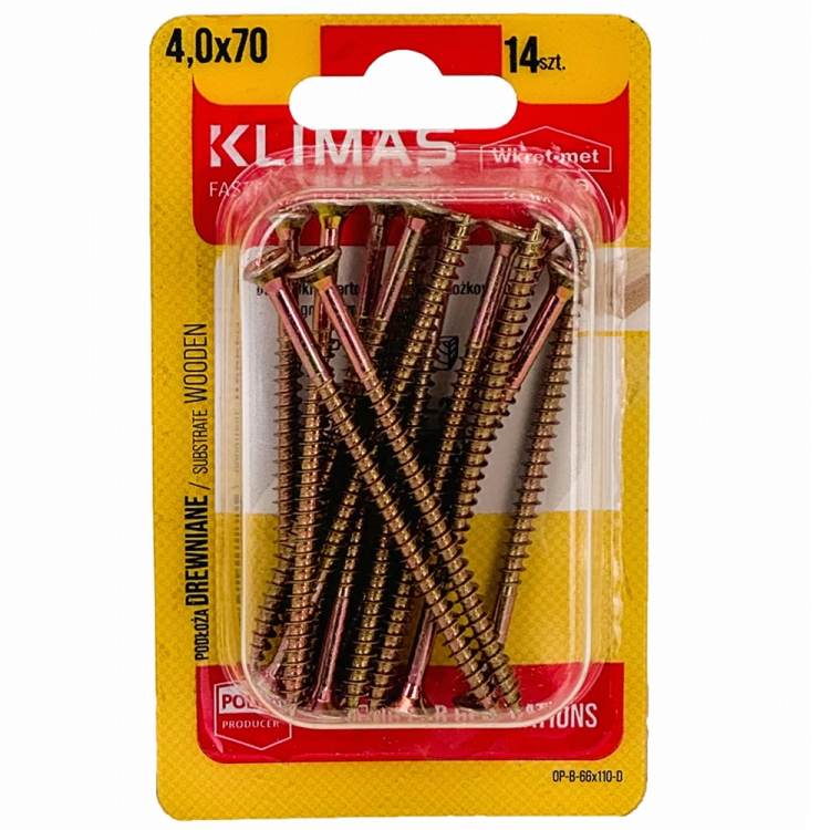 PZ skrutka so zápustnou hlavou – plný závit 4X70 (14 ks/blister)