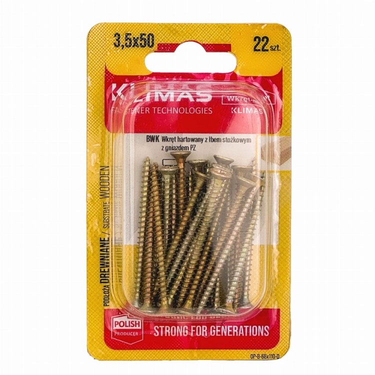 Wkręt PZ z łbem wpuszczanym – pełny gwint 3,5X50  (22 szt./blister)