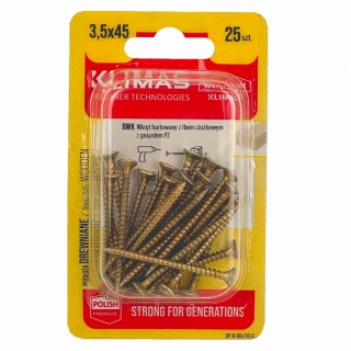 Vrut PZ se zápustnou hlavou – celý závit 3,5X45 (25ks/blistr)