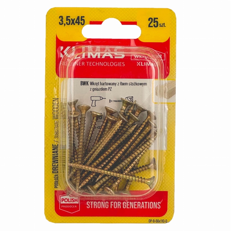 PZ skrutka so zápustnou hlavou – plný závit 3,5X45 (25 ks/blister)