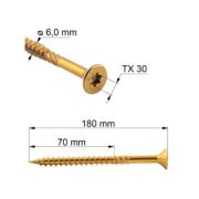 Vrut konstrukční  se zápustnou hlavou TX 6X180 (100ks/bal.)