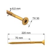 Vrut konstrukční  se zápustnou hlavou TX 6X220 (100ks/bal.)