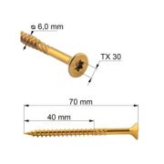 Vrut konstrukční  se zápustnou hlavou TX 6X70 (100ks/bal.)