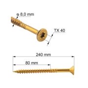 Vrut konstrukční  se zápustnou hlavou TX 8X240 (50ks/bal.)