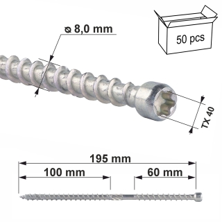 Dvojitá závitová konštrukčná skrutka nad strešnou izoláciou 8X195 - 50ks/balenie