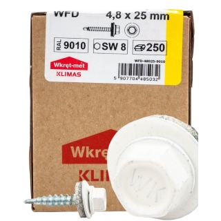 Farmářský šroub RAL 9010 4,8×25 (250 ks) – pro plechové krytiny