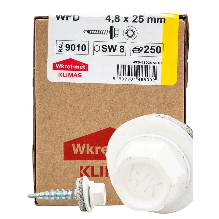 Wkręt farmerski RAL 9010 4,8×25 (250 szt.) – do pokryć z blachy