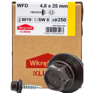 Farmářský šroub RAL 8019 4,8×25 (250 ks) – pro plechové krytiny