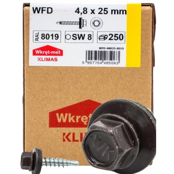Wkręt farmerski RAL 8019 4,8×25 (250 szt.) – do pokryć z blachy