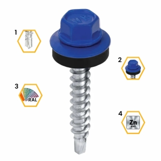 Poľnohospodárska skrutka s podložkou RAL 5010 - 4,8x35 mm | Balenie 250 kusov | Kvalitný spojovací materiál
