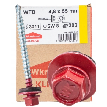 Wkręt farmerski z podkładką RAL 3011 4,8×55 mm (200 szt.) – czerwonobrązowy
