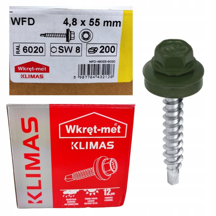 Wkręt farmerski z podkładką RAL 6020 4,8×55 mm (200 szt.) – zieleń chromowa