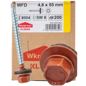 Wkręt farmerski z podkładką RAL 8004 4,8×55 mm (200 szt.) – ceglastoczerwony