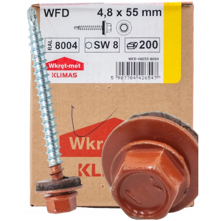 Wkręt farmerski z podkładką RAL 8004 4,8×55 mm (200 szt.) – ceglastoczerwony
