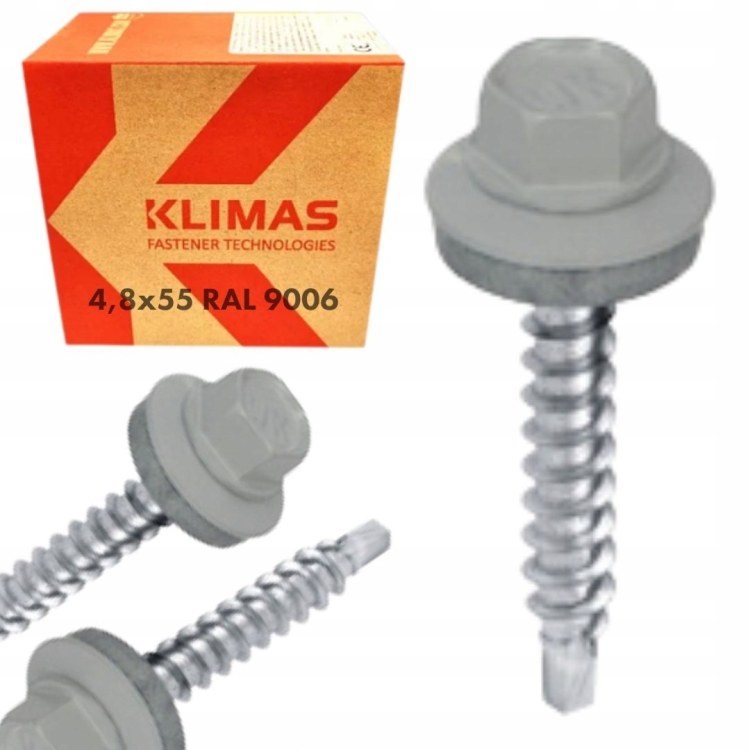 Wkręt farmerski z podkładką RAL 9006 4,8×55 mm (200 szt.) – srebrny metalik