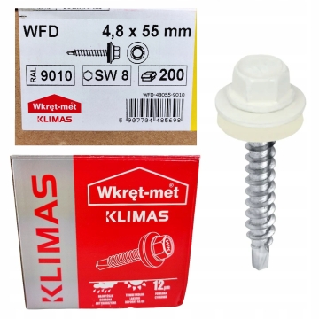Wkręt farmerski z podkładką RAL 9010 4,8×55 mm (200 szt.) – czysta biel