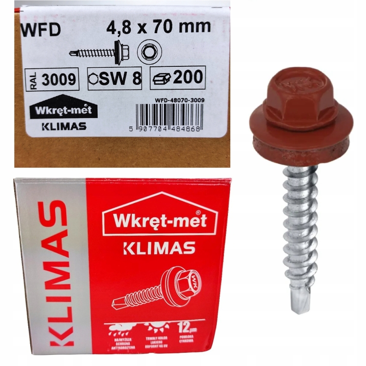 Wkręt farmerski z podkładką RAL 3009 4,8×70 mm (200 szt.) – czerwień tlenkowa