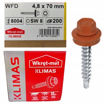 Wkręt farmerski z podkładką RAL 8004 4,8×70 mm (200 szt.) – ceglastoczerwony