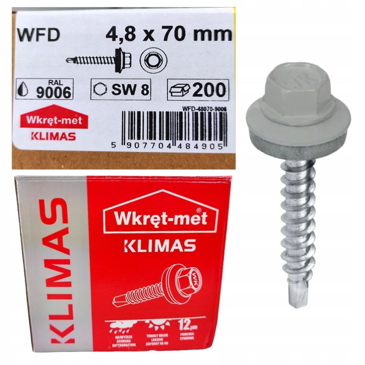 Farmářský šroub s podložkou RAL 9006 4,8×70 mm (200 ks) – Stříbrná metalíza