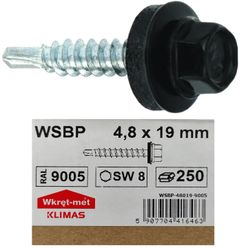 Wkręt farmerski zszywający z podkładką RAL 9005 4,8X19 (250 szt.)