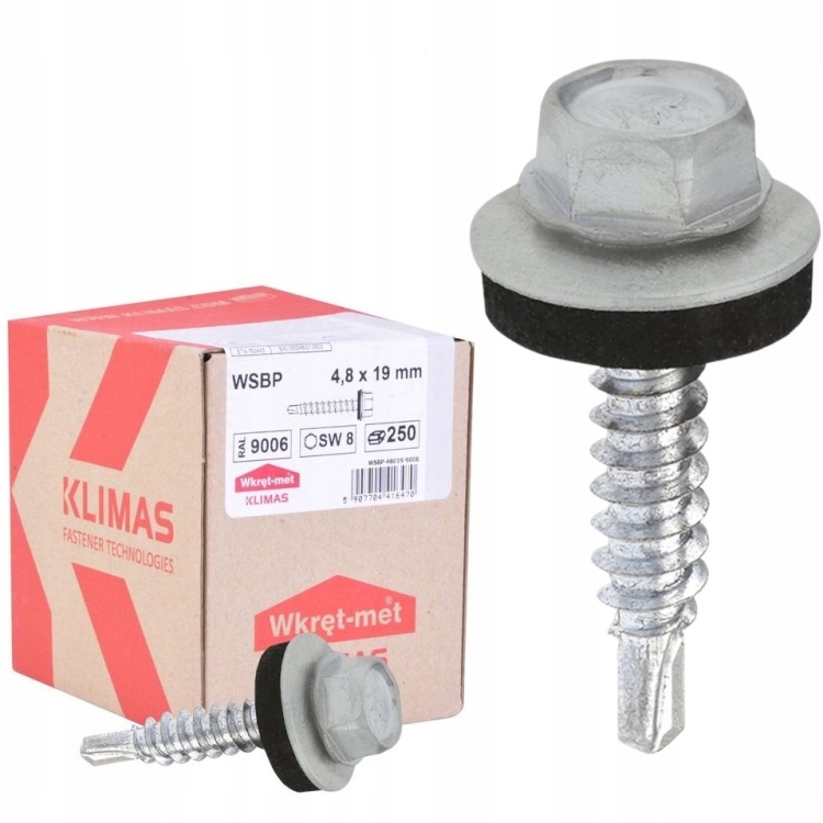 Wkręt farmerski z podkładką do stali ≤3 mm RAL 9006 4,8X19 (250 szt.)