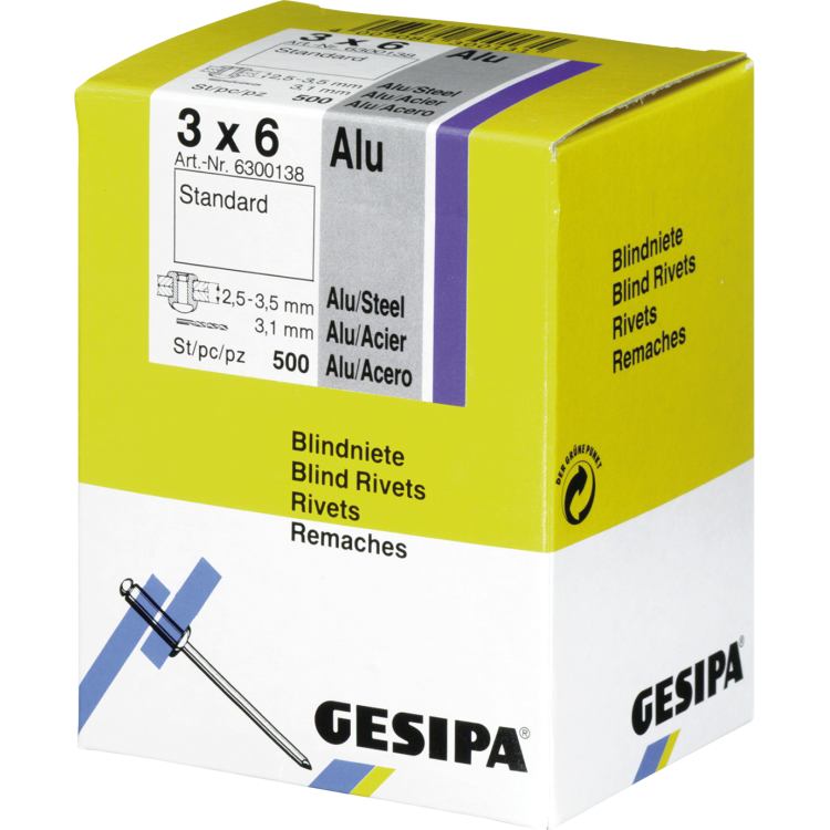 Slepé nity FREUND, štandardné, Alu/Ocel 3,2x6mm (01311326)