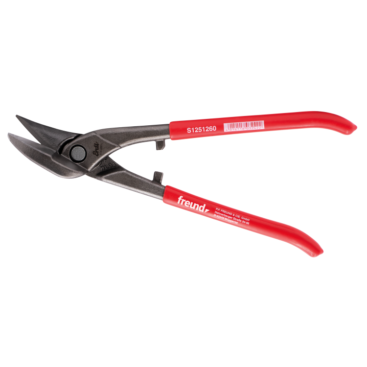 Nożyce do blachy FREUND Ideal lewe, czerwona rękojeść PVC – S1251260