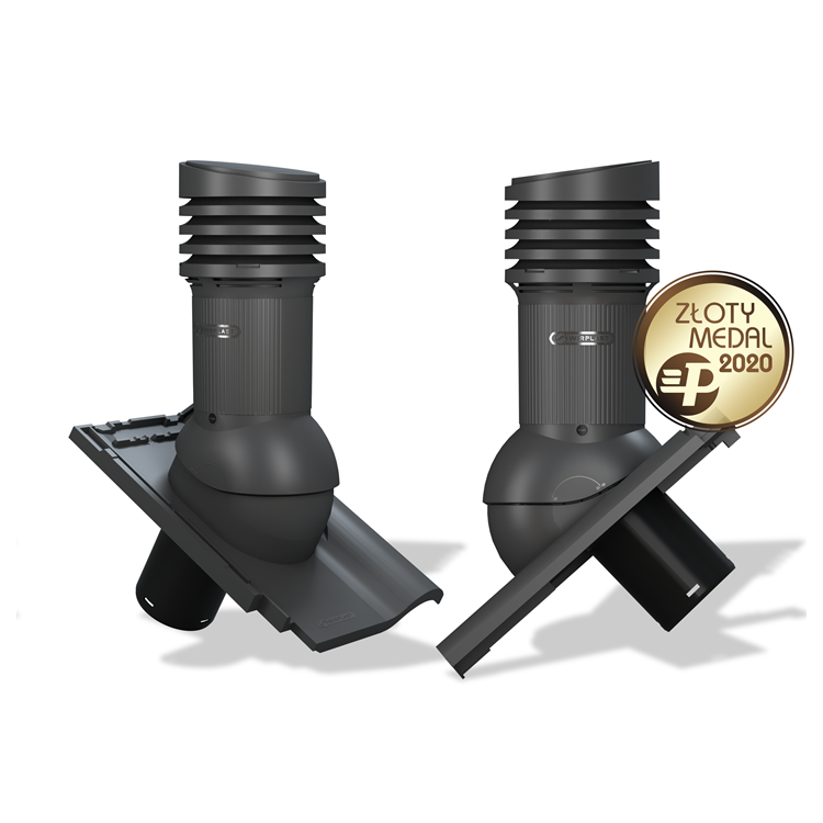 Větrací komínek E33 EVO pro tašky typ 15 Ø125 s odvodem kondenzátu (bobrovka korunové krytí)
