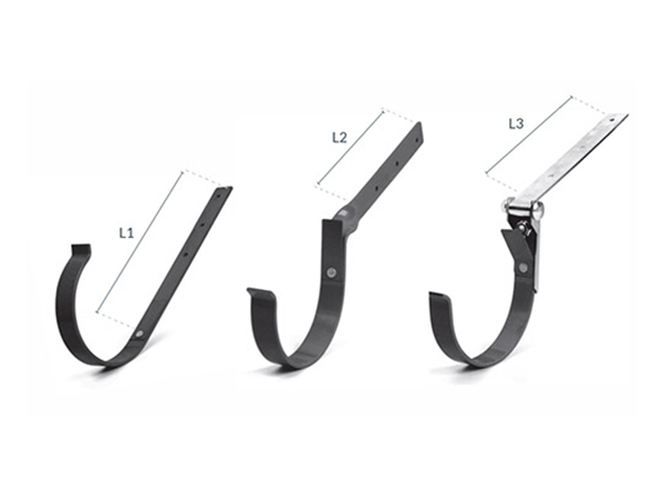 Schéma rozměrů kovového háku – L1 rovný, L2 překroucený, L3 s kloubem