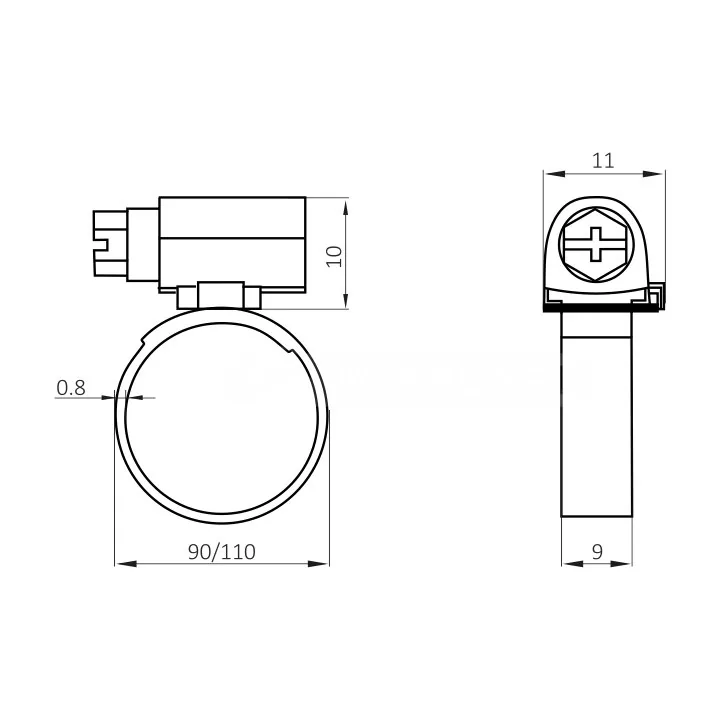 Opaska ślimakowa ze stali nierdzewnej W4 90–110 mm